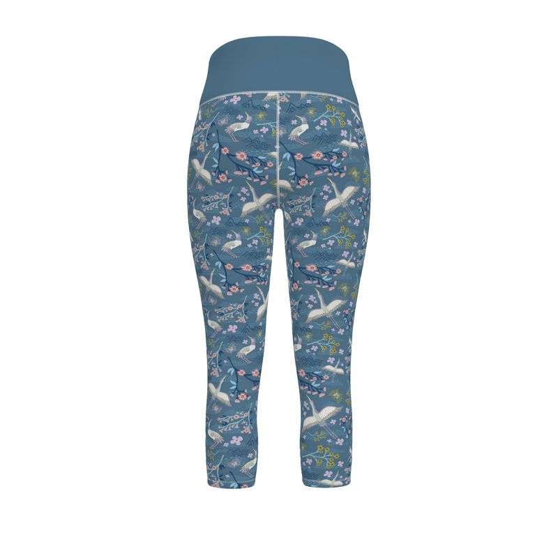 Women’s High-Waist Sports Leggings - White Crane