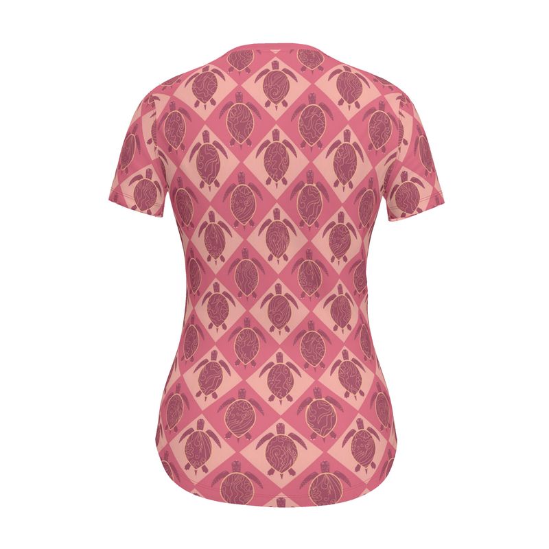 Women’s Athletic Crew Neck T-Shirt - Topo Turtles - Pink Tide