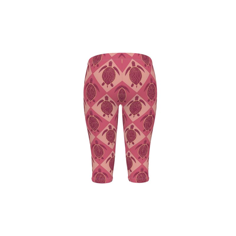 Women’s Mid-Rise ¾ Length Yoga Leggings - Topo Turtles - Pink Tide