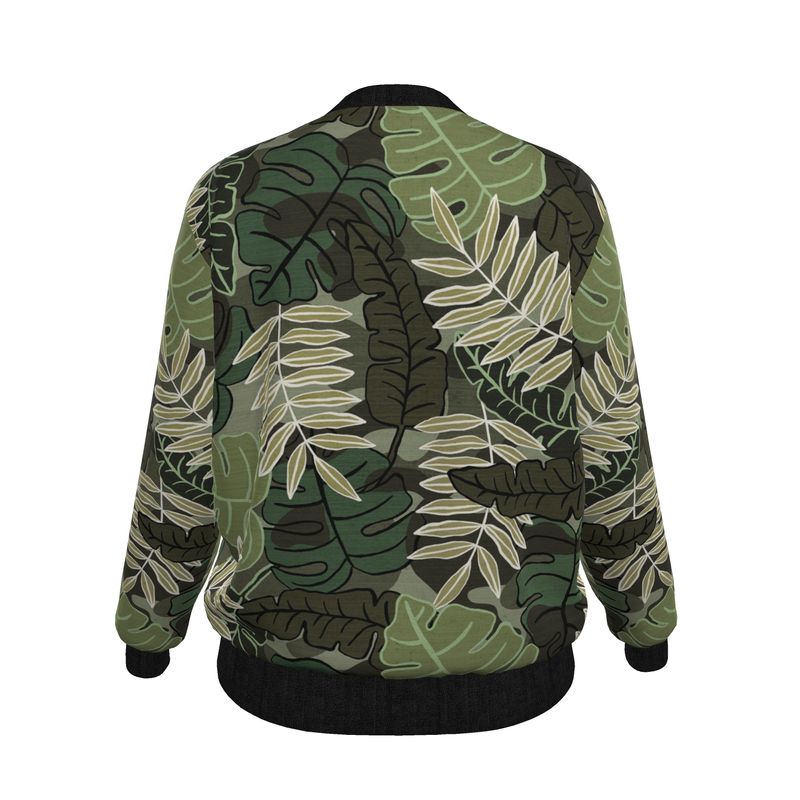 Women's Bomber Jacket - Camo Leaves - Sage Green