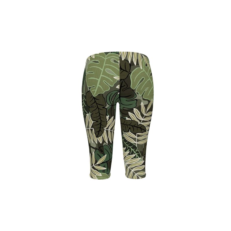 Women's Mid-Rise 3/4 Length Leggings - Camo Leaves - Sage Green