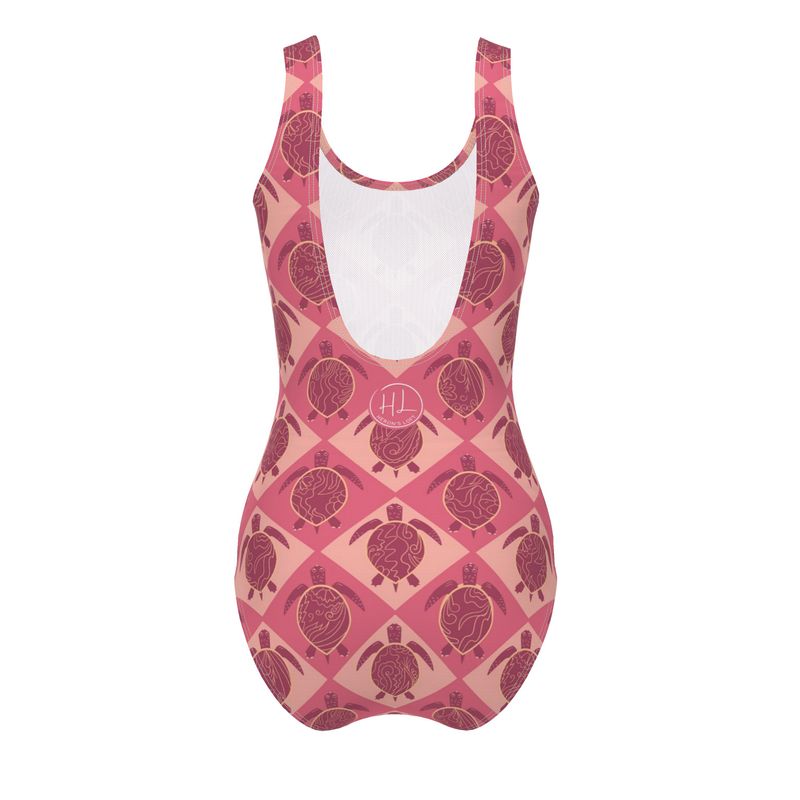Women's One-Piece Swimsuit - Topo Turtles - Pink Tide