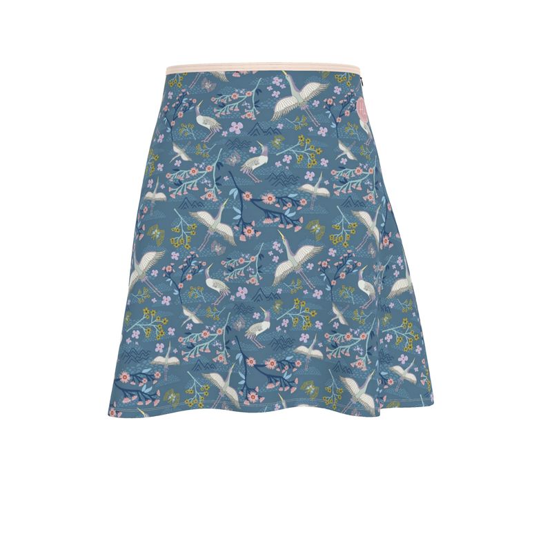 Women's Skater Skirt - White Crane