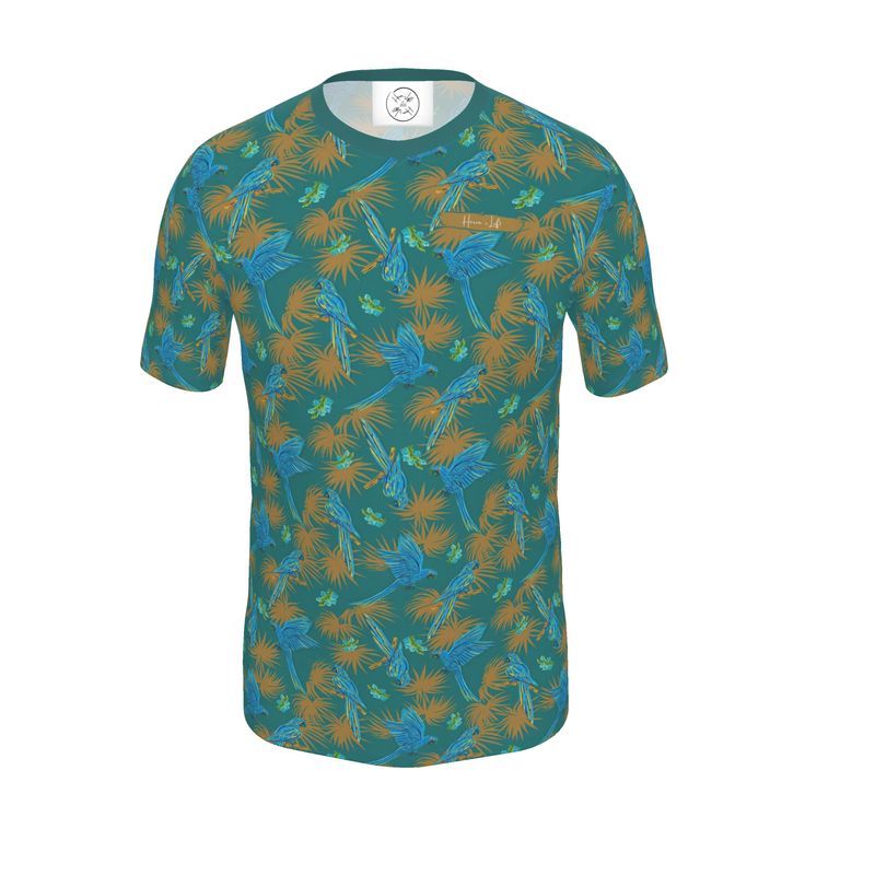 Men's Athletic V-Neck T-Shirt - Tropical Macaw - Sea Foam