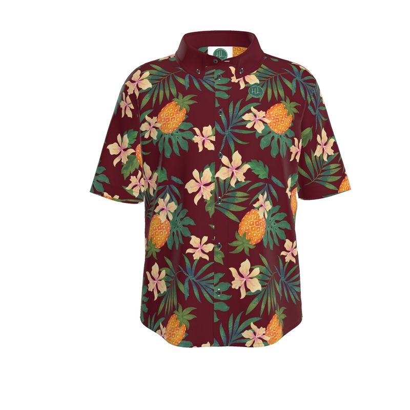 Men’s Button-Up Dress Shirt - Pineapple Paradise - Burgundy