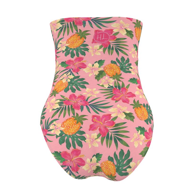 Women’s Strapless Swimsuit - Pineapple Paradise - Hibiscus Blush