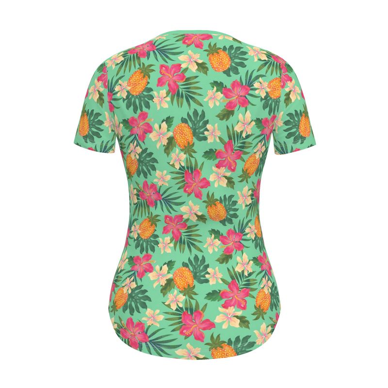 Women's Athletic V-Neck T-Shirt - Slim Fit - Pineapple Paradise - Canopy Mint