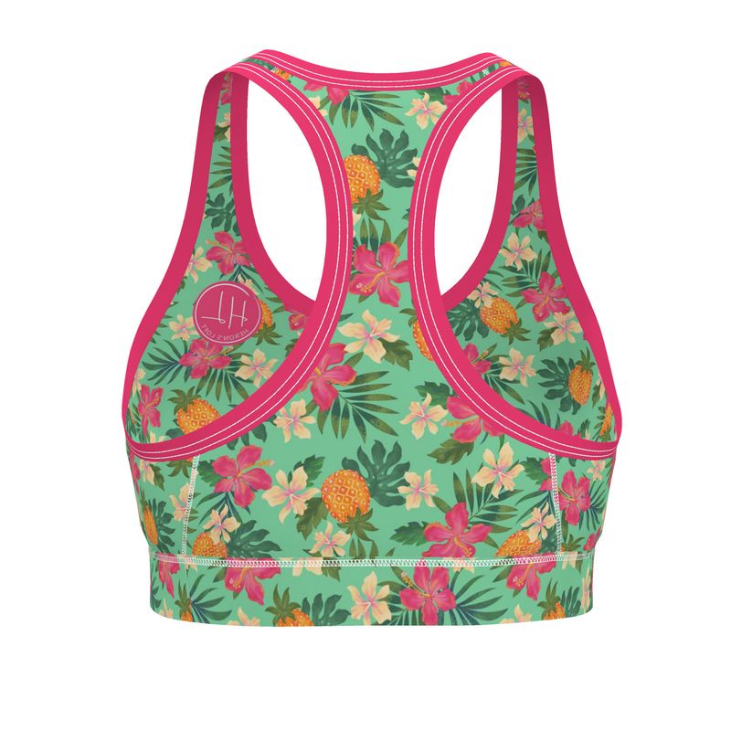 Women's Low Intensity Sports Bra - Pineapple Paradise - Canopy Mint