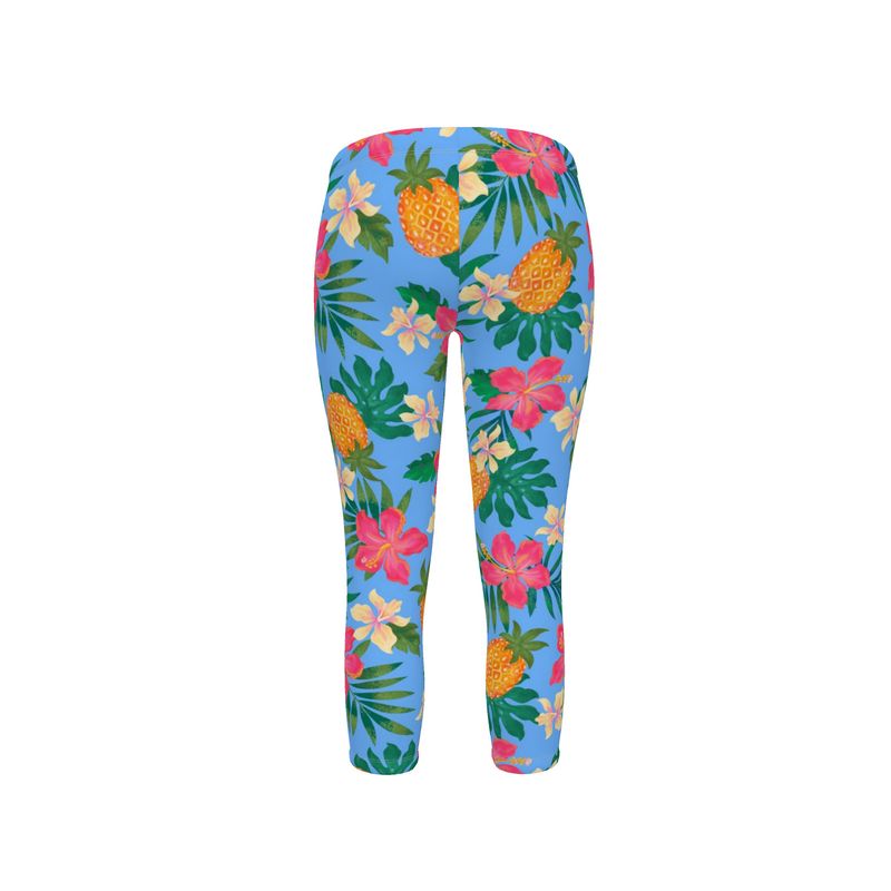 Women's Mid-Rise Capri Length Leggings - Pineapple Paradise - Island Breeze
