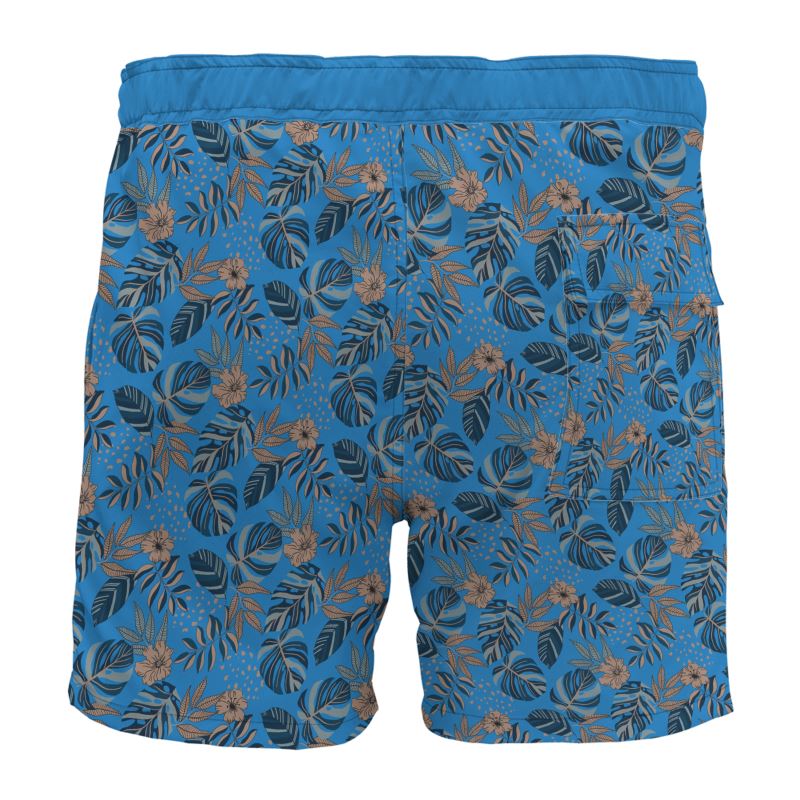 Men's Board Shorts - Midnight Monstera - Azure Blue