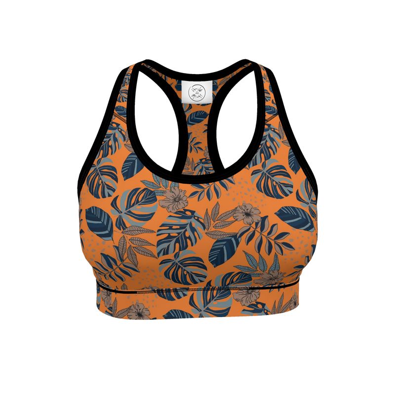 Women's Low Intensity Sports Bra - Midnight Monstera - Cadmium Orange