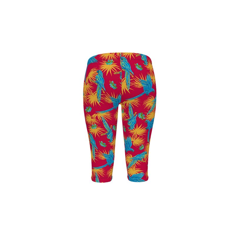 Women's Mid-Rise 3/4 Length Leggings - Tropical Macaw - Scarlet Crest