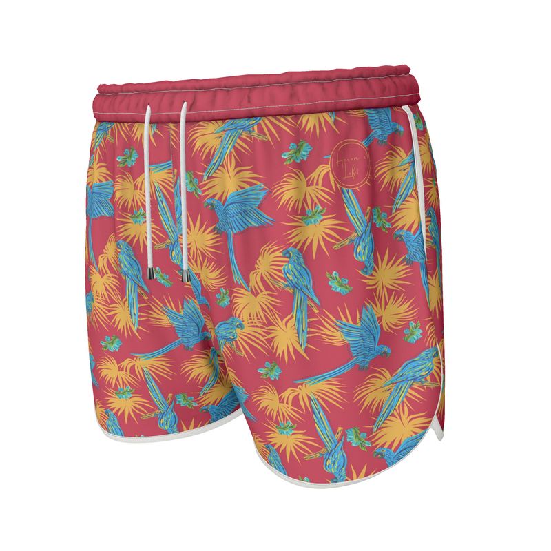 Women's Athletic Shorts - Tropical Macaw - Raspberry Red