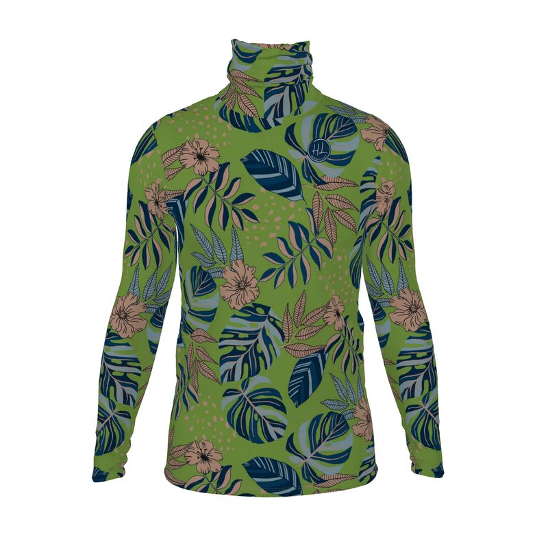 Men's High-Roll Turtle Neck - Slim-Fit - Midnight Monstera - Olive