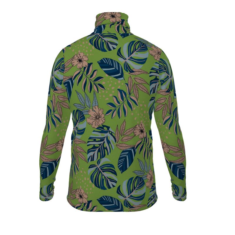 Men's High-Roll Turtle Neck - Slim-Fit - Midnight Monstera - Olive Velour