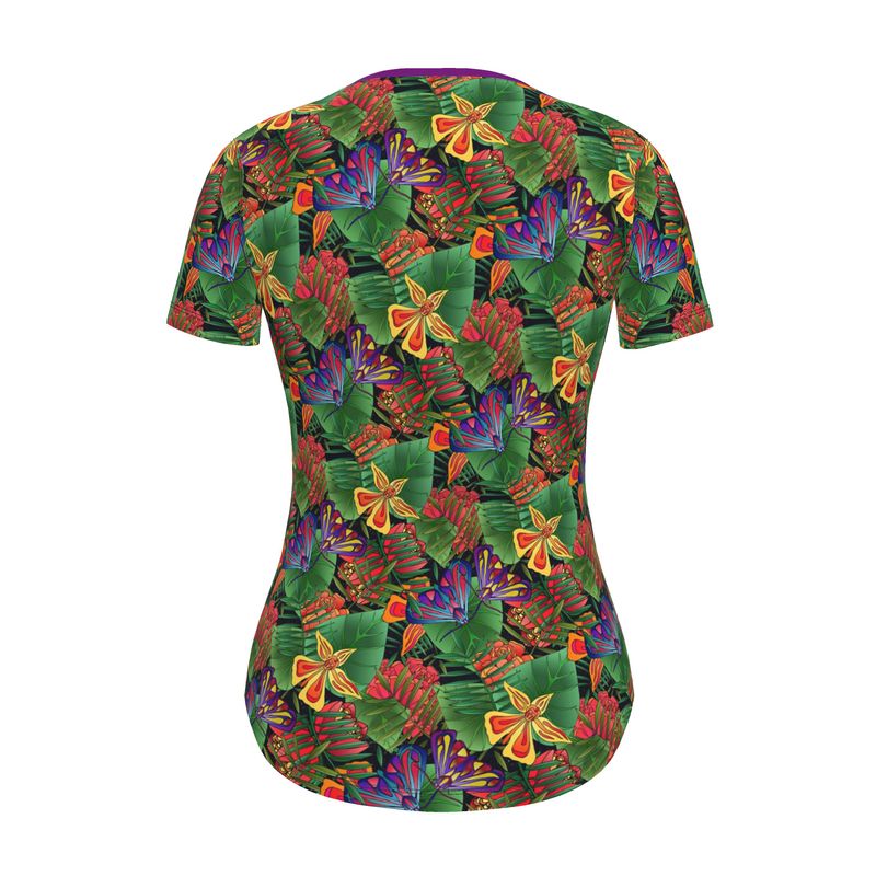 Women's Athletic V-Neck T-Shirt - Jungle Flower