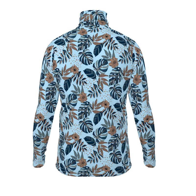 Men's High-Roll Turtleneck - Midnight Monstera - Blue Mist