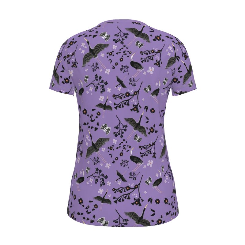 Women's Athletic V-Neck T-Shirt - White Crane - Amethyst Ascent