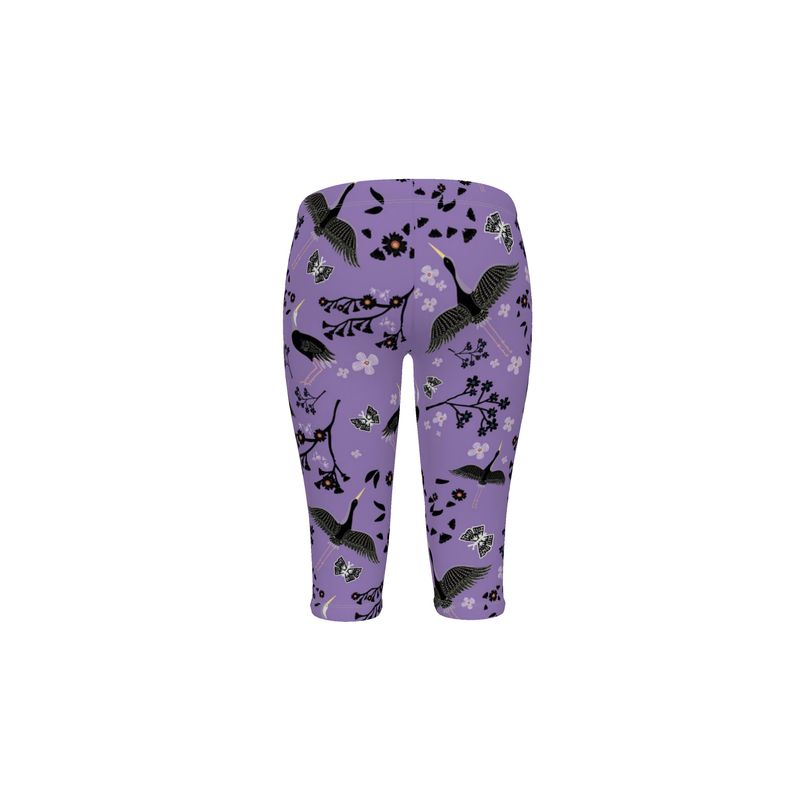 Mid-Rise ¾ Length Leggings - White Crane - Amethyst Ascent