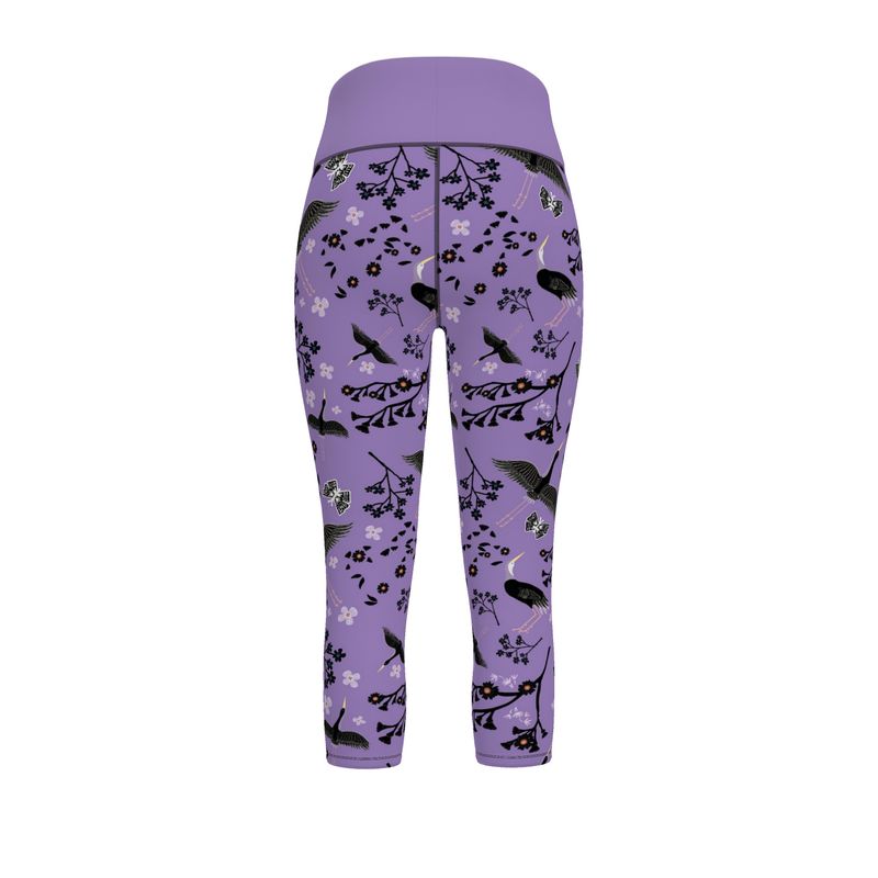 Women’s Sports Yoga Leggings - White Crane - Amethyst Ascent