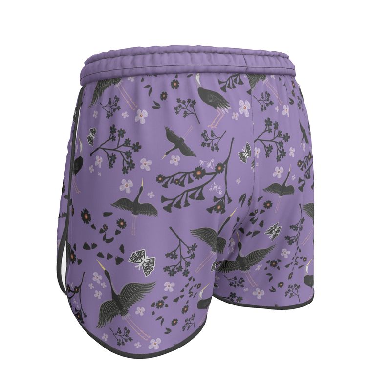 Women's Athletic Shorts - White Crane - Amethyst Ascent