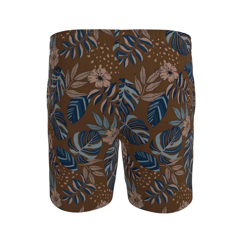 Men's Swim Shorts - Midnight Monstera - Roasted Teak
