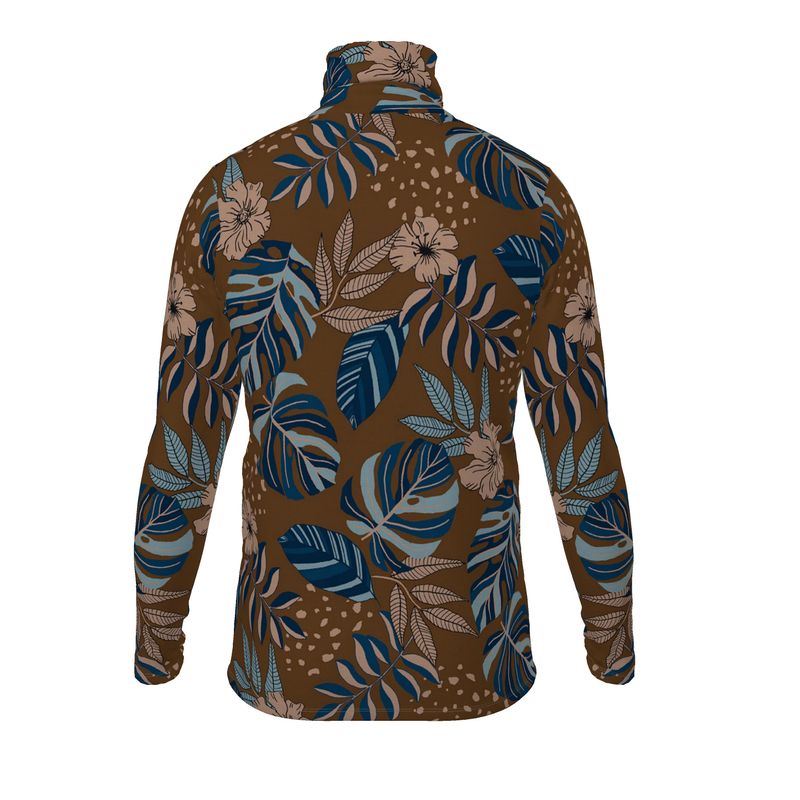 Men's High-Roll Turtleneck - Midnight Monstera - Roasted Teak