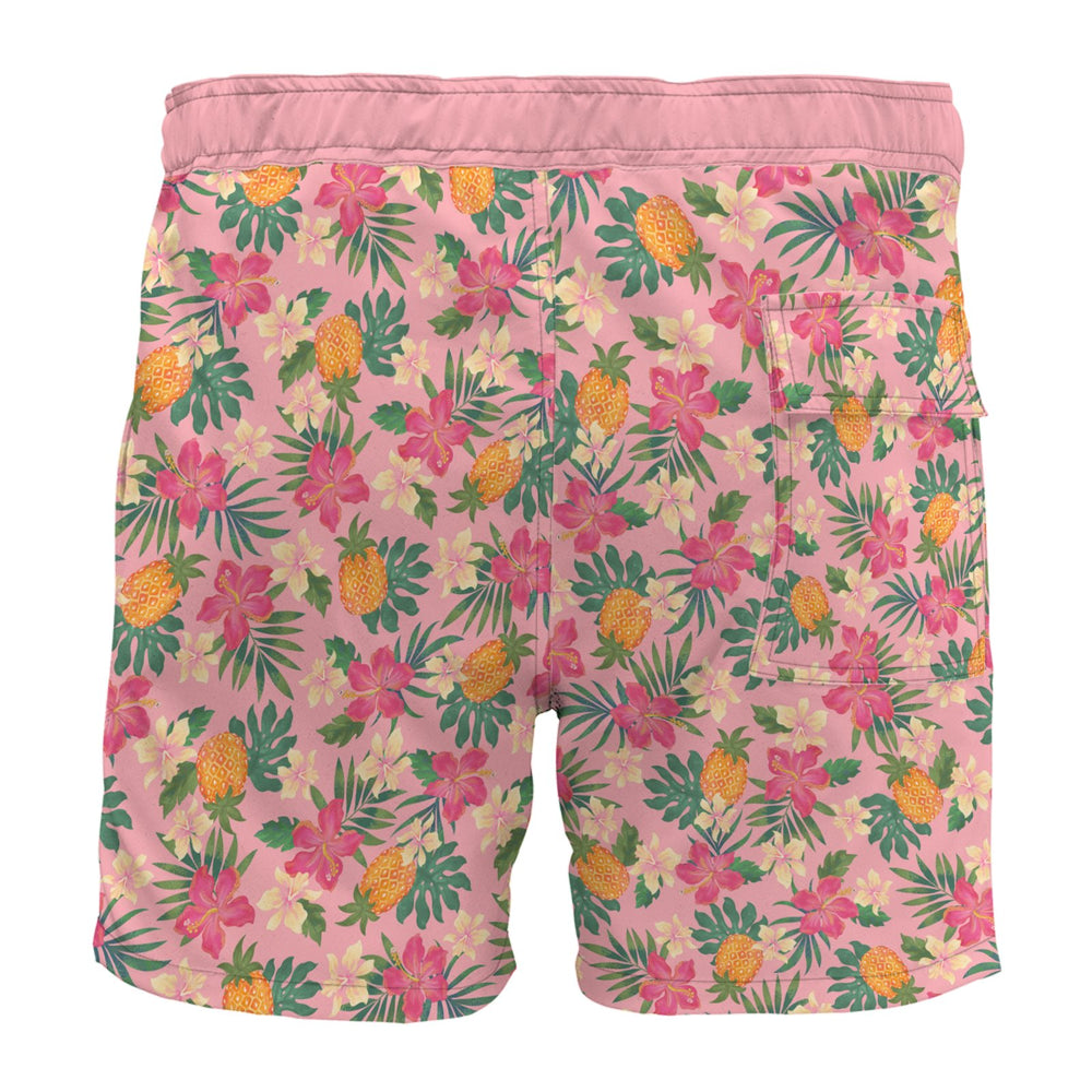 Men's Board Shorts — Pineapple Paradise Hibiscus Blush