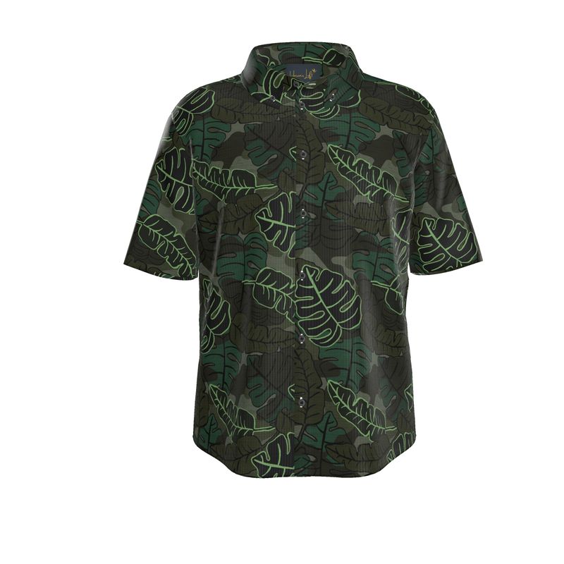 Camo Leaves Sage Noir Men's Button-Up Shirt