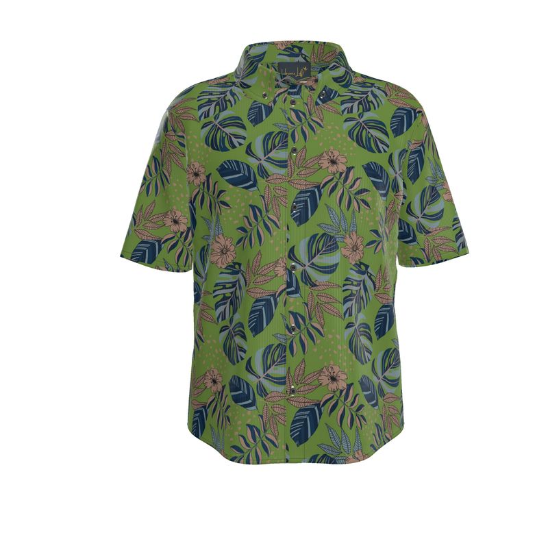 Midnight Monstera Olive Velour Men’s Button-Up Dress Shirt