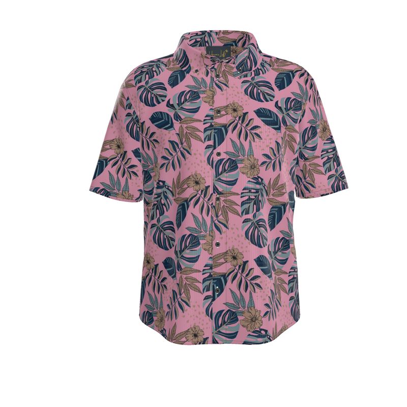 Midnight Monstera Lunaria Rose Men’s Button-Up Dress Shirt
