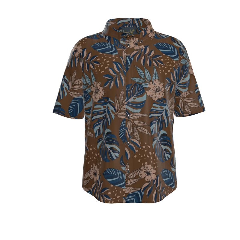 Midnight Monstera Roasted Teak Men’s Button-Up Dress Shirt
