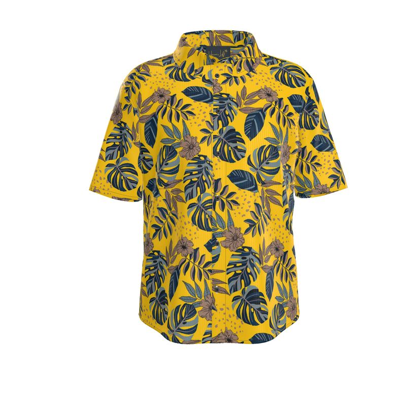 Midnight Monstera Honey Gold Men’s Button-Up Dress Shirt