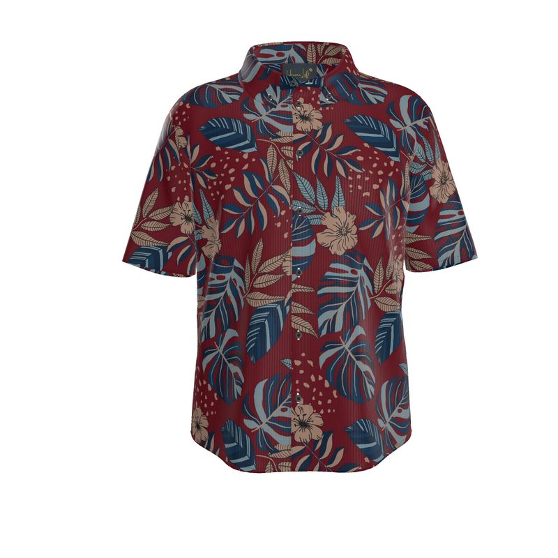 Men’s Button-Up Shirt — Midnight Monstera Ruby