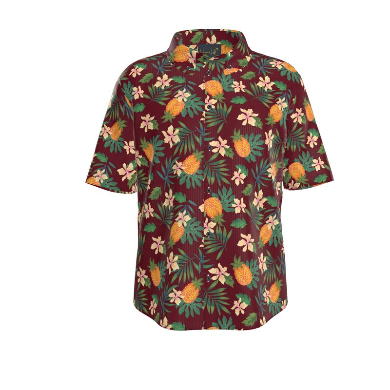 Pineapple Paradise Burgundy Men’s Button-Up Dress Shirt