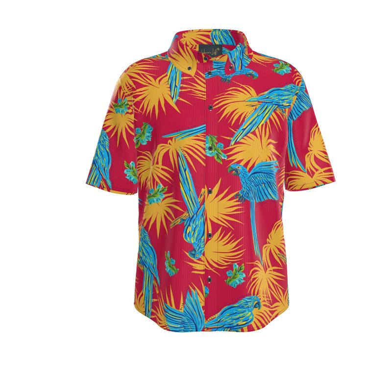 Tropical Macaw Samba Red Men’s Button-Up Dress Shirt