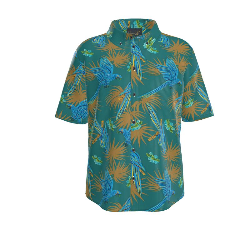 Tropical Macaw Palm Teal Men’s Button-Up Dress Shirt