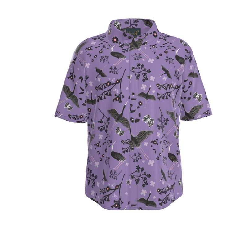 White Crane Amethyst Men’s Button-Up Dress Shirt