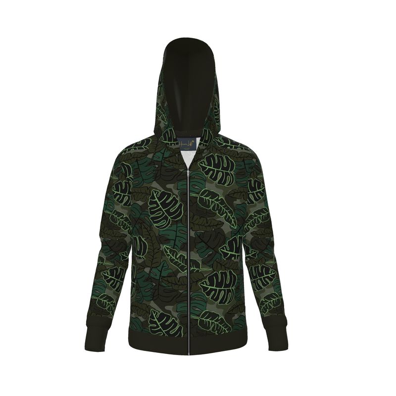 Women's Premium Hoodie — Camo Leaves Sage Noir