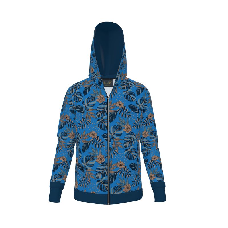 Women's Premium Hoodie — Midnight Monstera Azure Blue