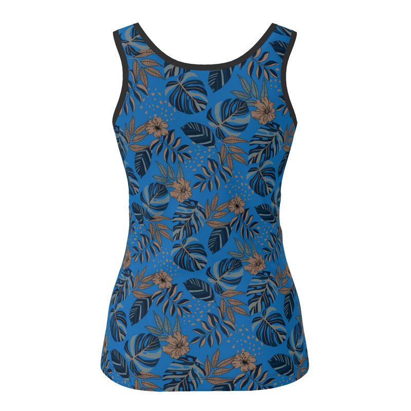 Women's Tank Top — Midnight Monstera — Azure Blue