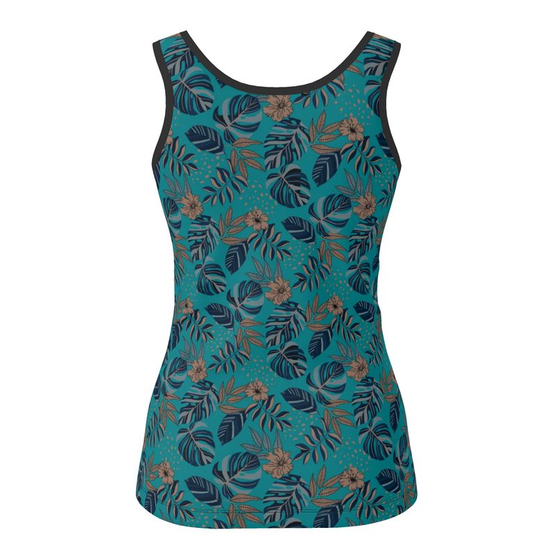 Women's Tank Top — Midnight Monstera — Cyan Noir