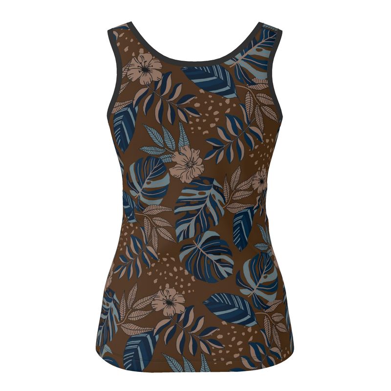 Women's Tank Top — Midnight Monstera — Roasted Teak