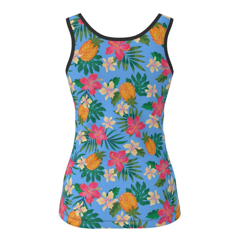 Women's Tank Top — Black Trim — Pineapple Paradise Island Breeze