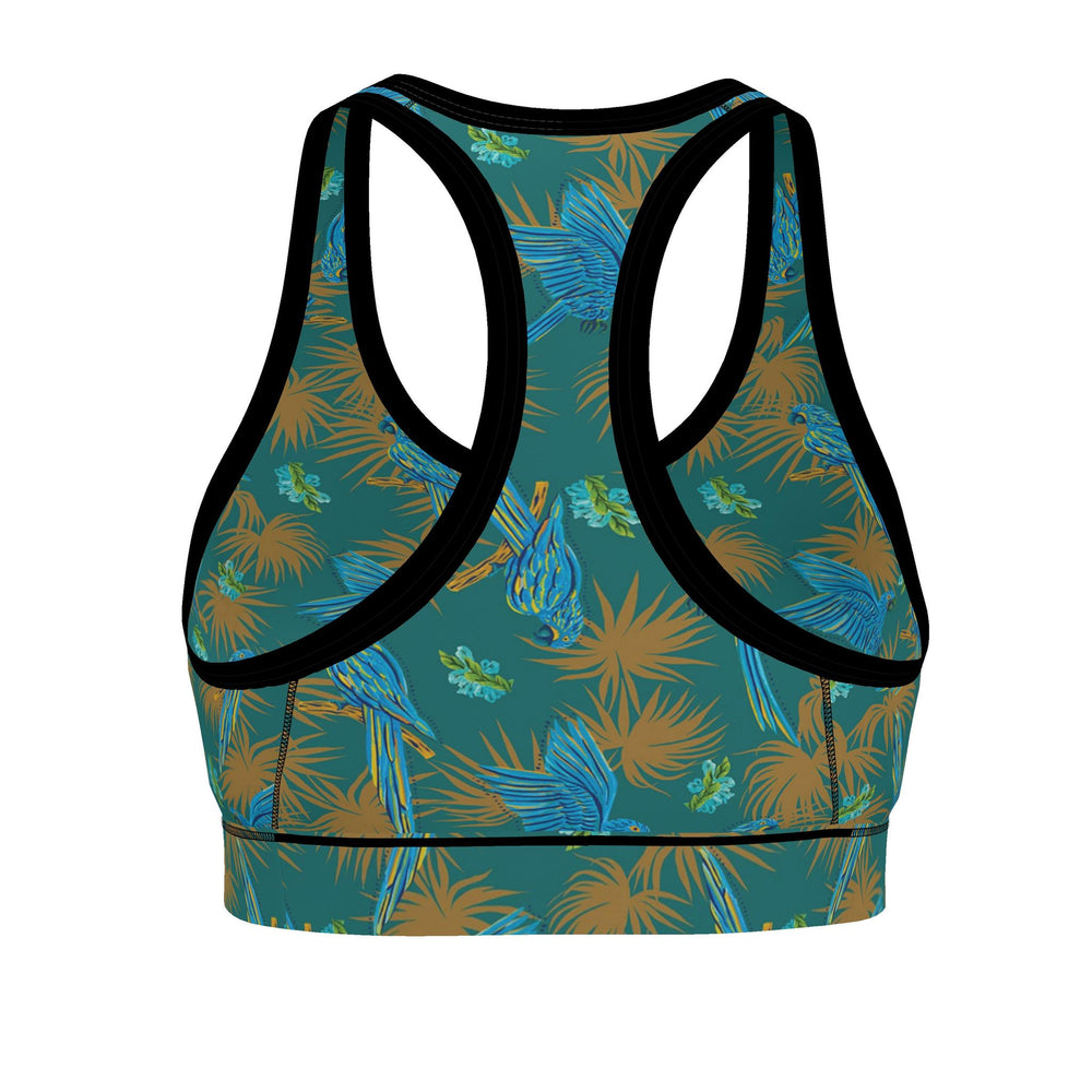 Women's Low Impact Sports Bra — Tropical Macaw Palm Teal