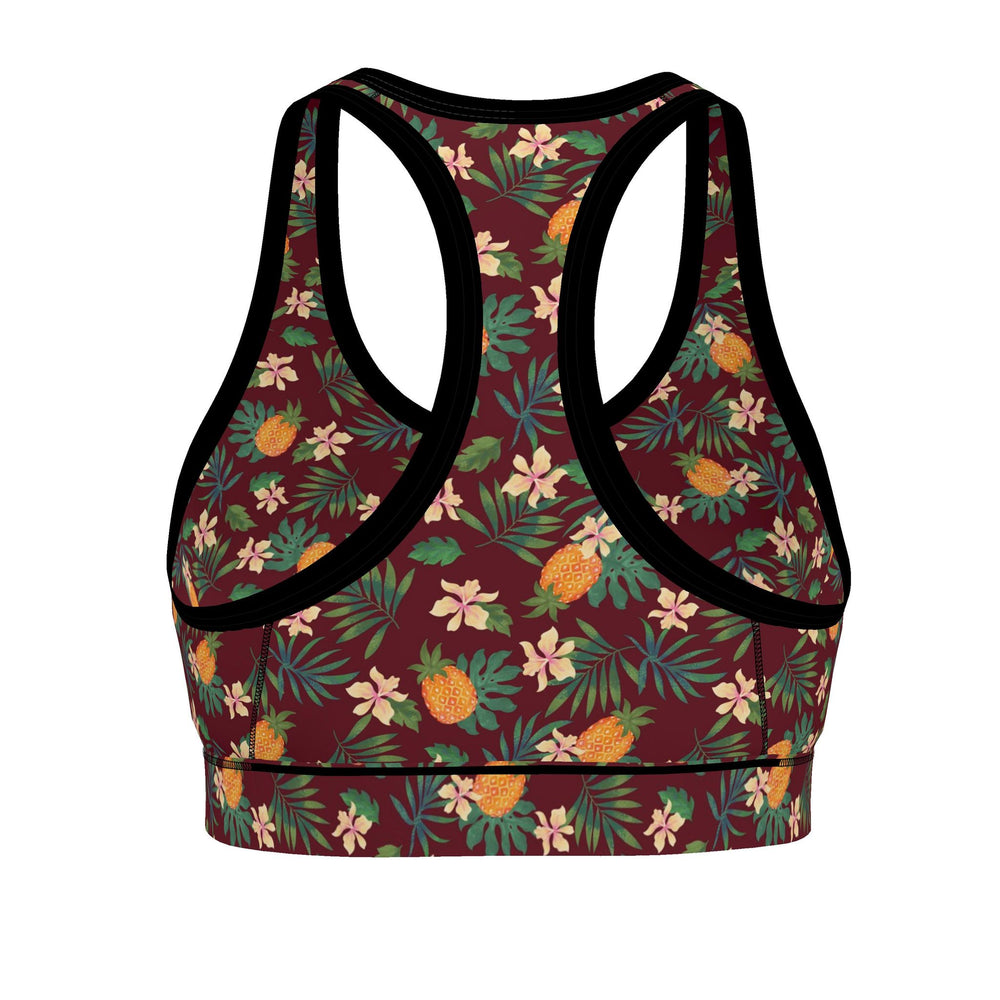 Women's Low Impact Sports Bra — Pineapple Paradise Burgundy