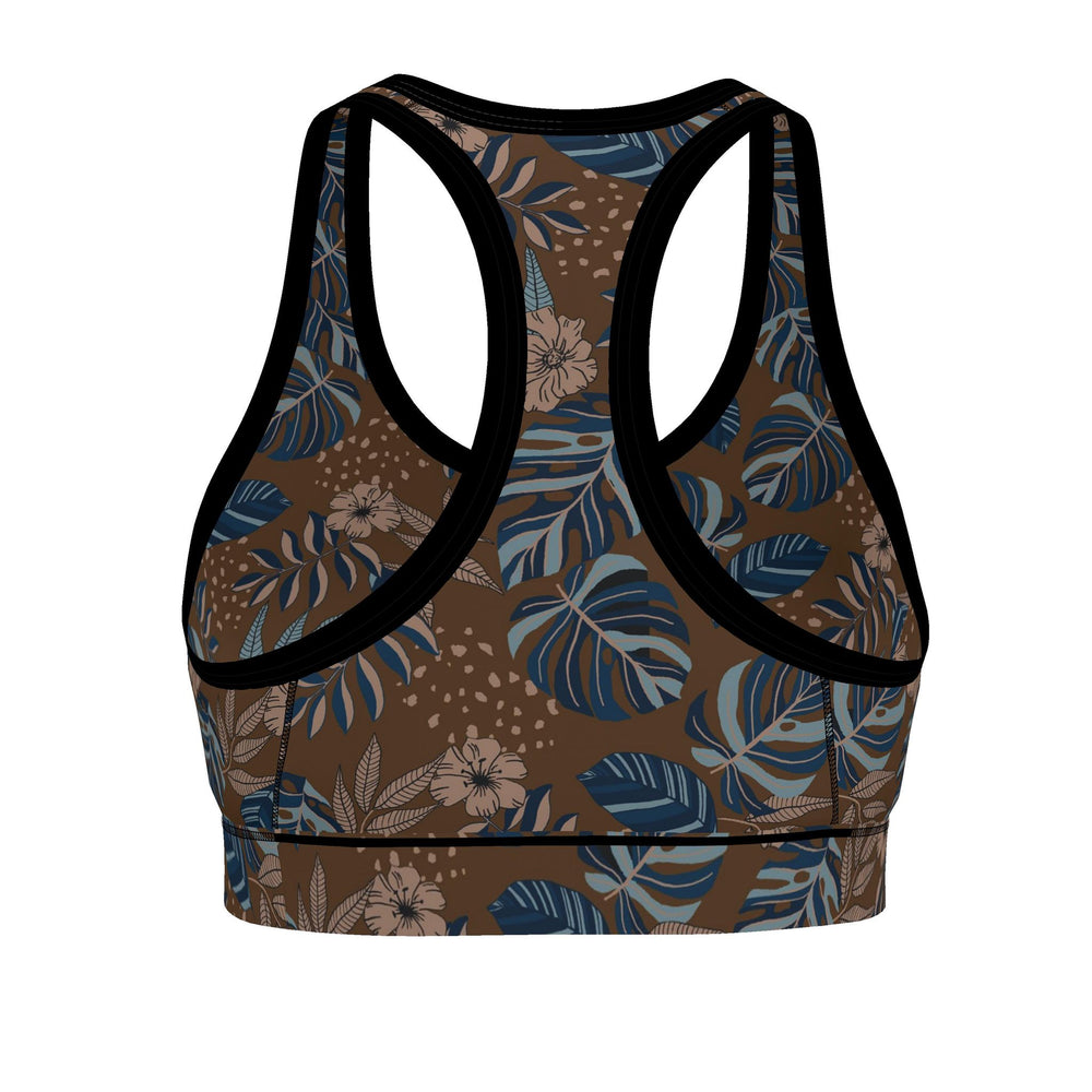 Women's Low Impact Sports Bra — Midnight Monstera Roasted Teak