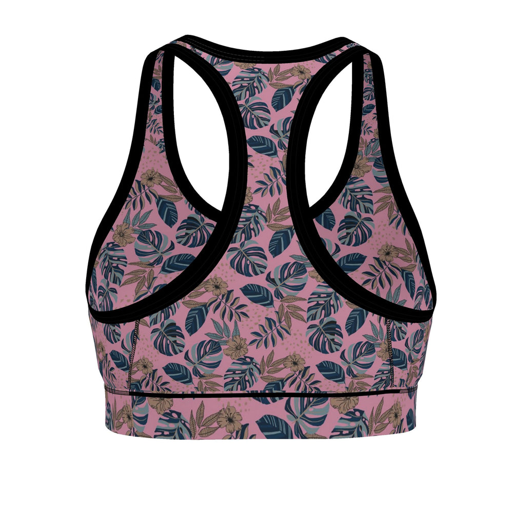 Women's Low Impact Sports Bra — Midnight Monstera Lunaria Rose