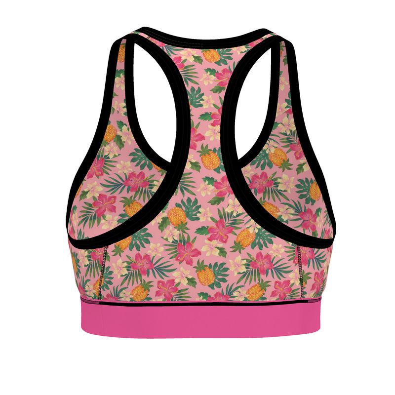 Pineapple Paradise Hibiscus Blush Women's Low Impact Sports Bra (Black