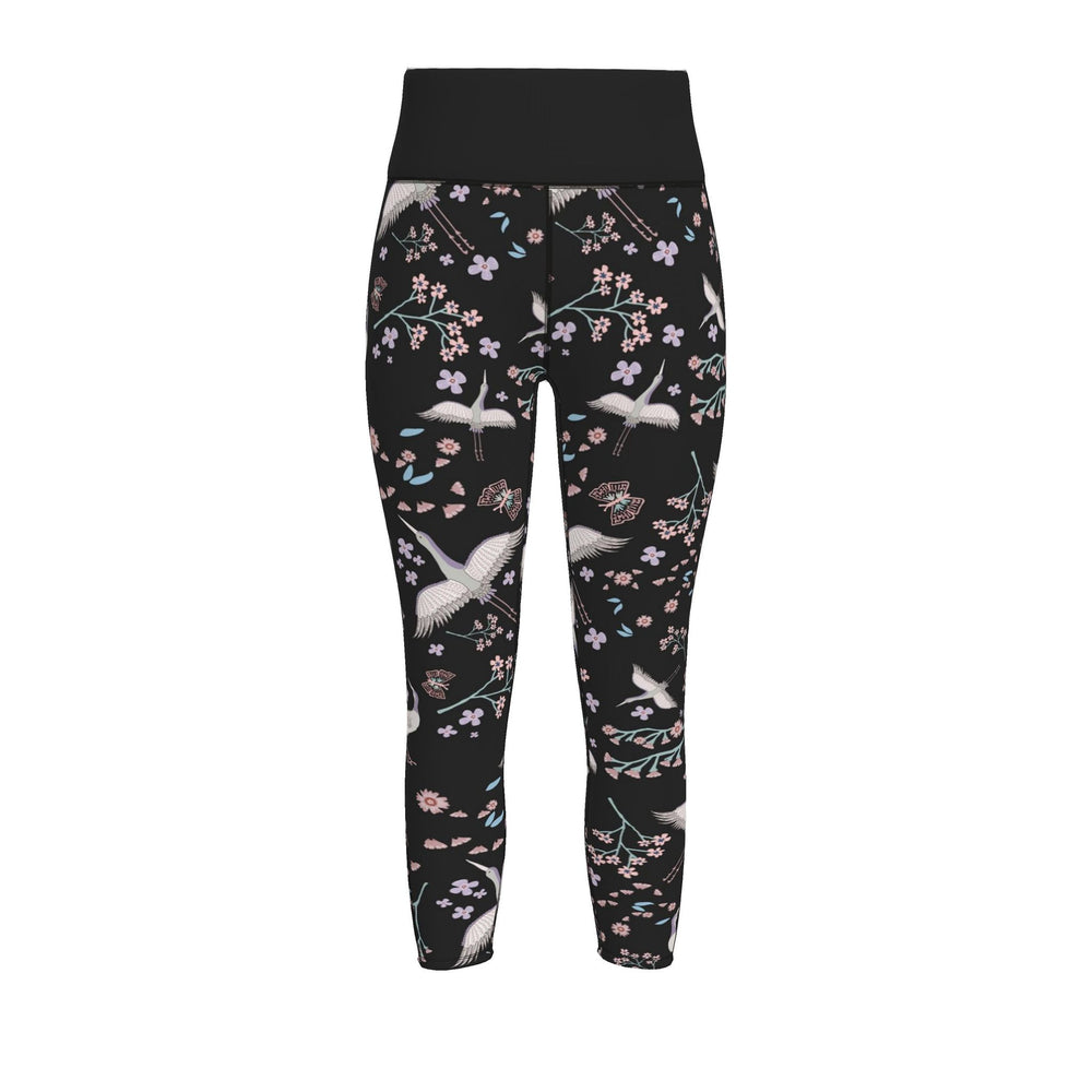 Women’s High-Waist Full-Length Performance Leggings — White Crane — Onyx